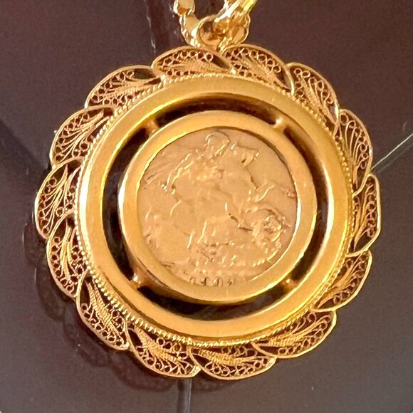 22K Gold 1904 King Edward Coin set on a 21K Gold Pendant & 21K Gold Necklace! - Picture 3 of 16